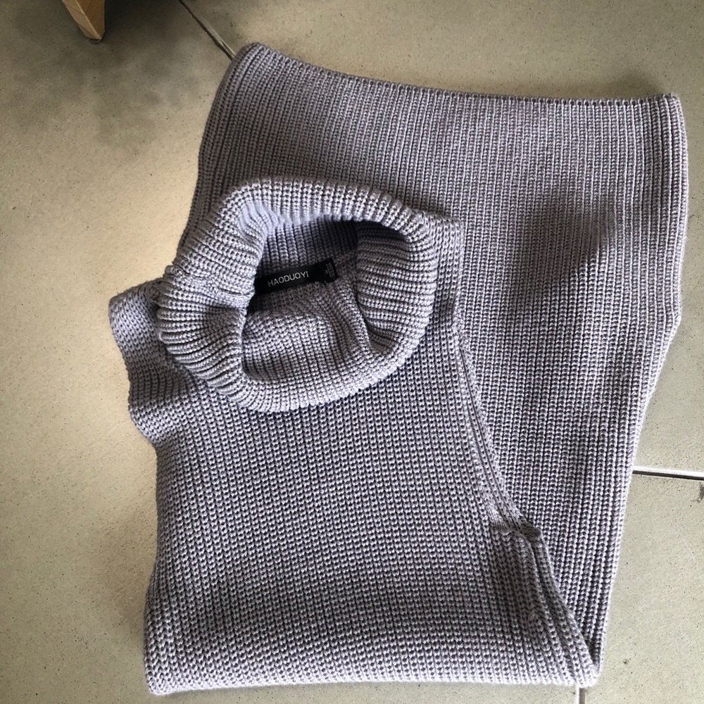 NWOT HAODUOYI grey/blue textured knit dress  M - Picture 6 of 9